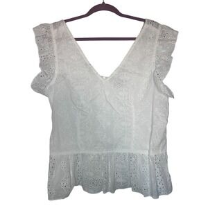 Cliche Women's Large White Eyelett Sleeveless Summer Top Back Button Up Boho